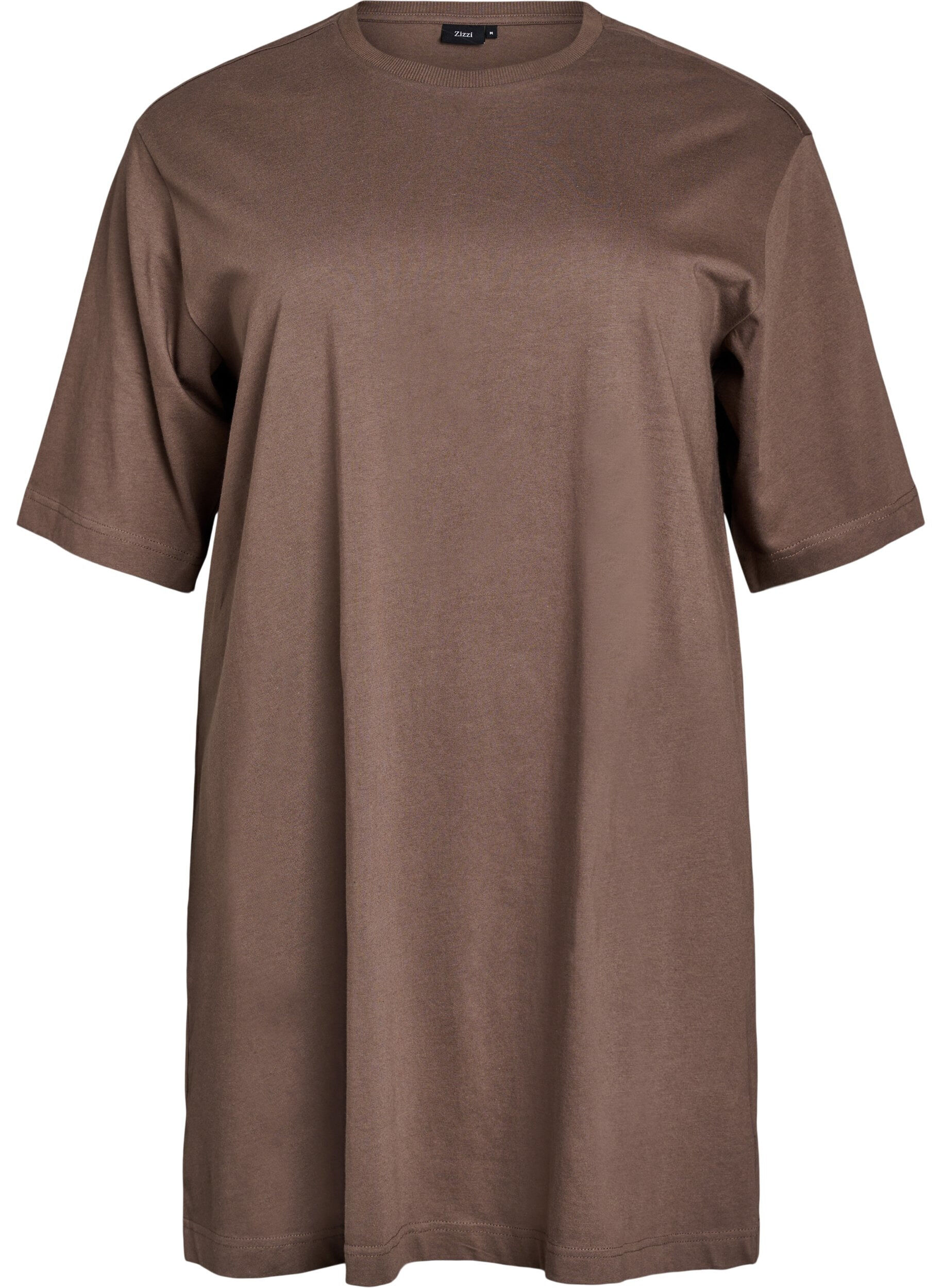 Zizzi Robe t-shirt en coton jusqu'aux genoux, Marron, Packshot image number 0