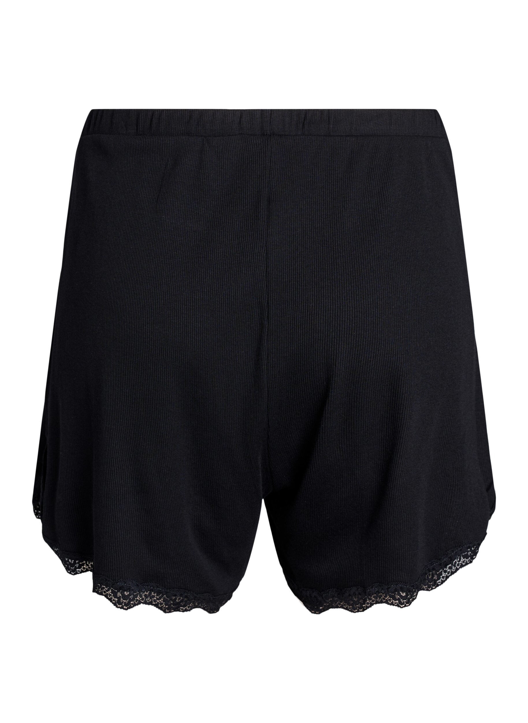 ZizziShort de nuit ample &agrave; texture c&ocirc;tel&eacute;e et bordure en dentelle, Noir, Packshot image number 1