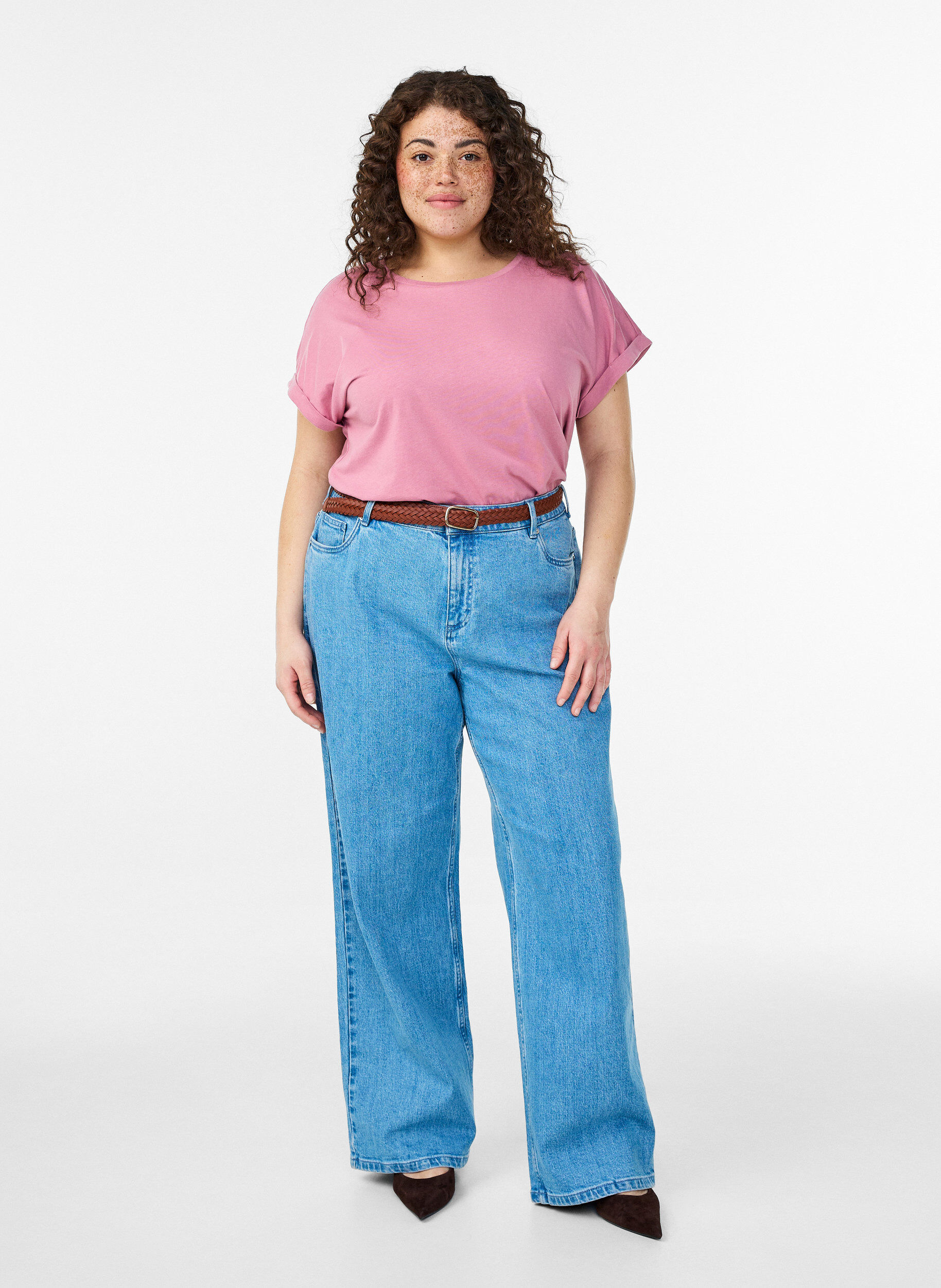 ZizziT-shirt &agrave; manches courtes en coton m&eacute;lang&eacute;, Rose, Model image number 1