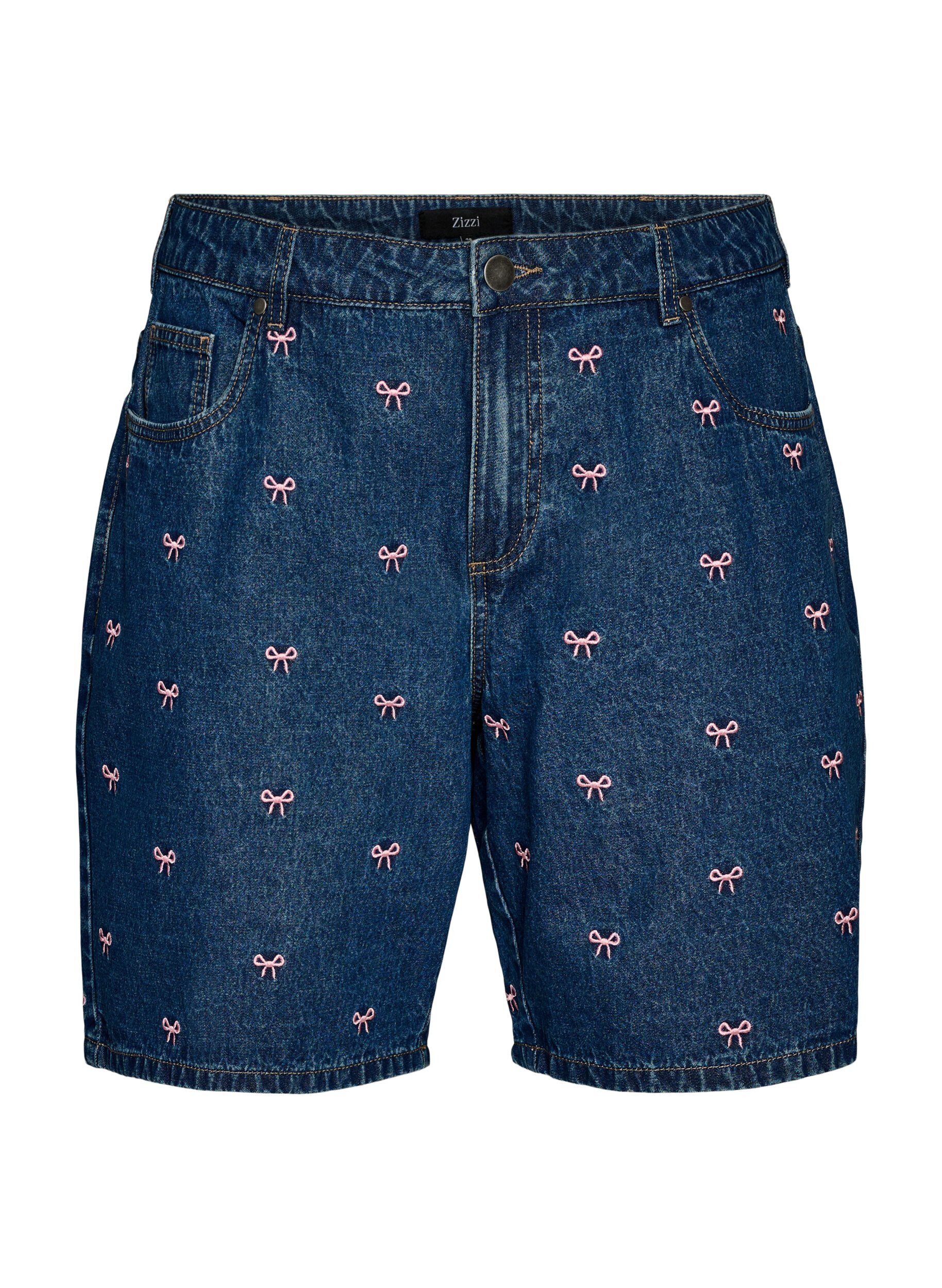 ZizziShort en jean brod&eacute;, Bleu, Packshot image number 0