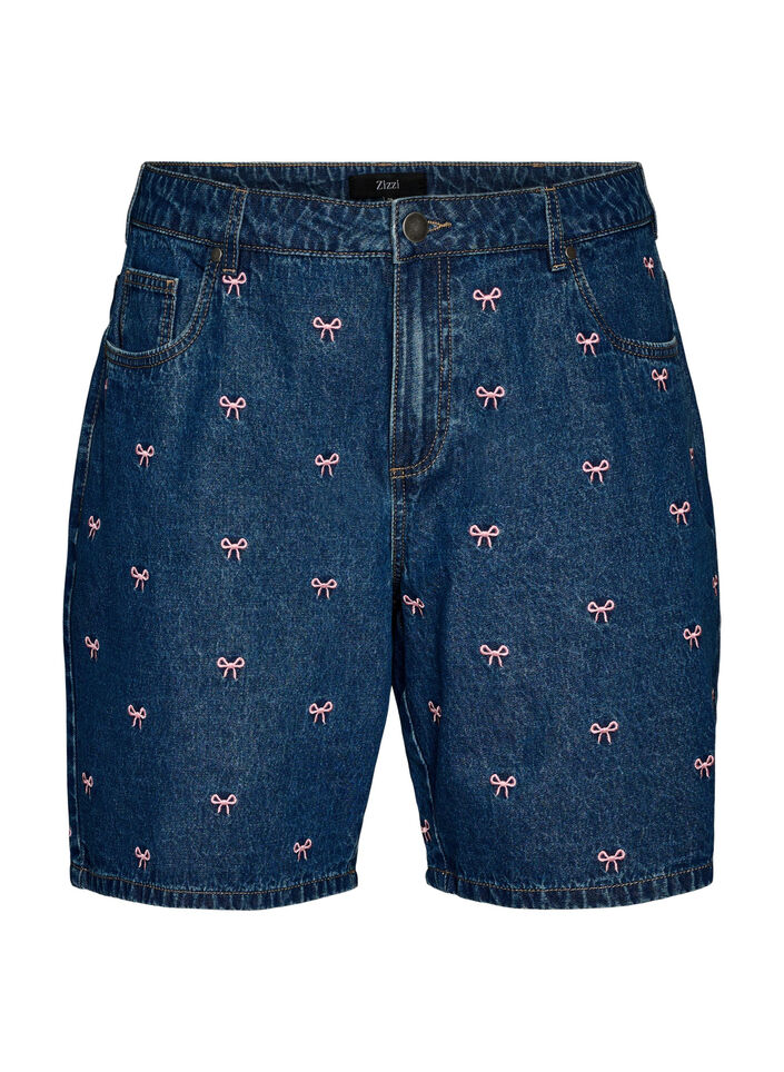 Short en jean brod&eacute;, Bleu, Packshot image number 0