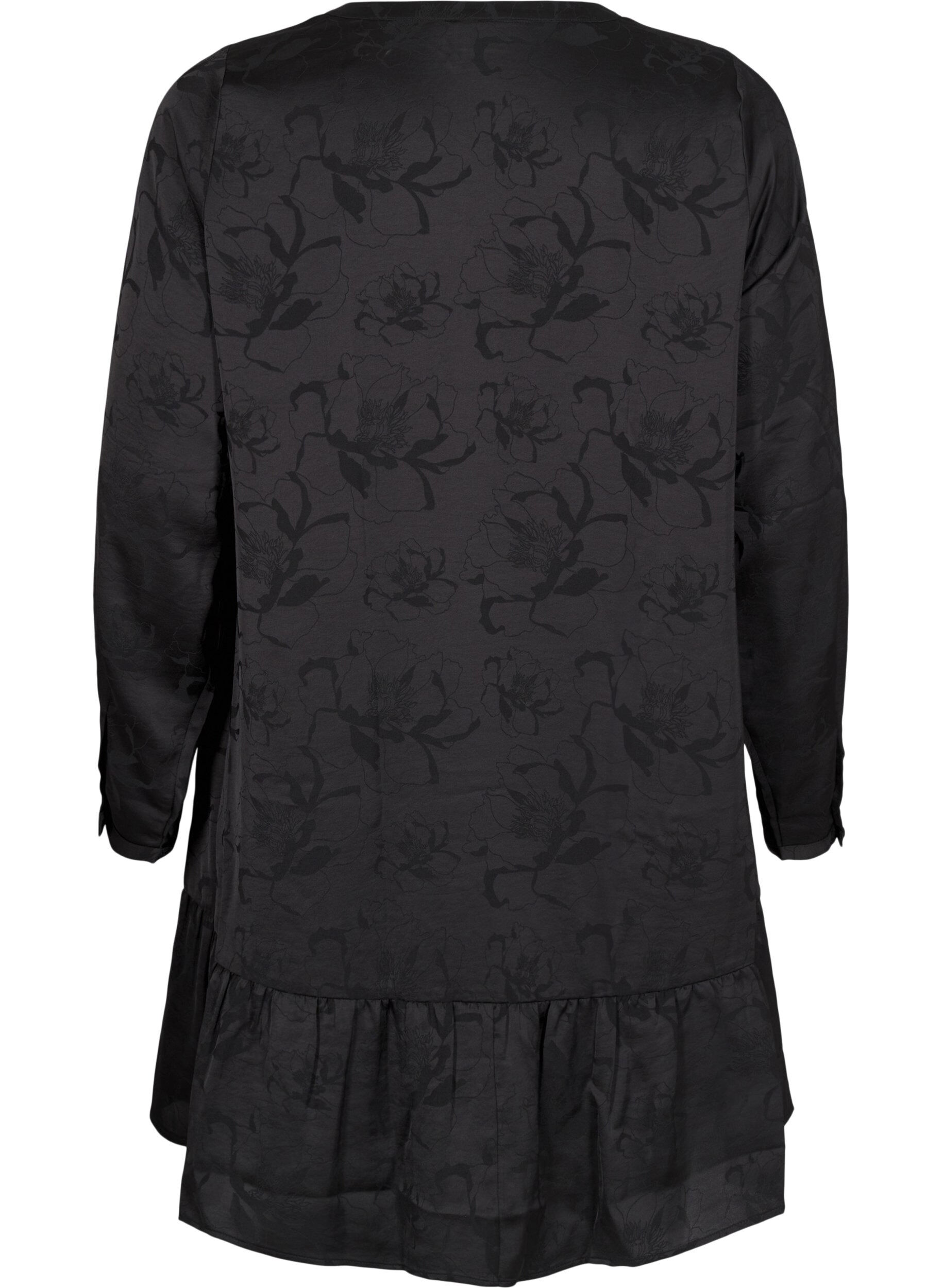 Zizzi Petite robe en satin avec un motif ton sur ton, Black, Packshot image number 1