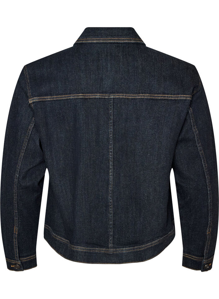 Veste en jean classique avec surpiq&ucirc;res contrastantes, Bleu, Packshot