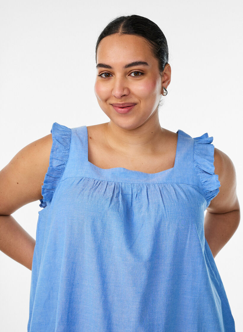 Robe midi en coton avec volants, Bleu Clair, Model image number 2