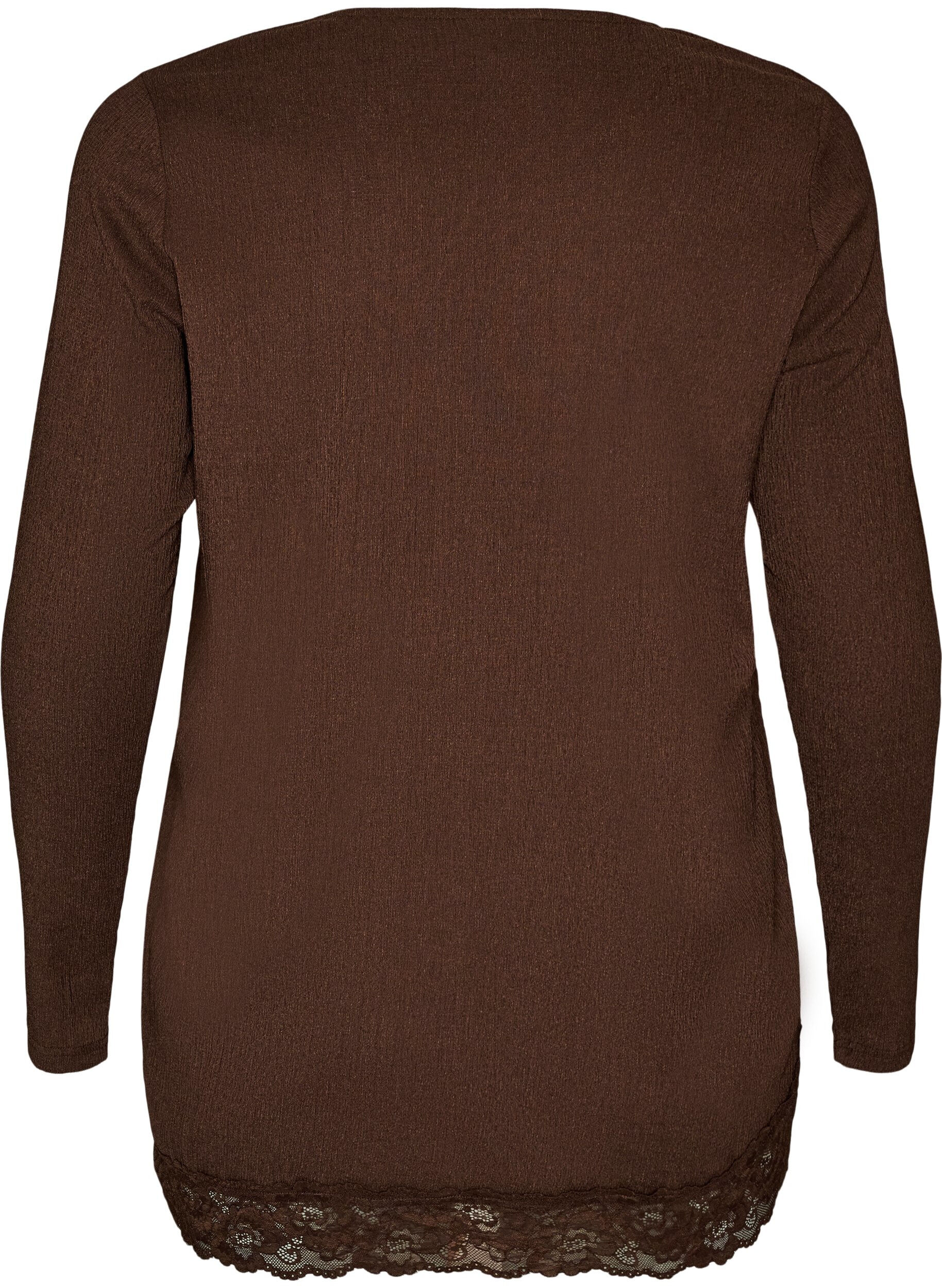 ZizziBlouse en jersey avec bordure en dentelle asym&eacute;trique, Marron, Packshot image number 1