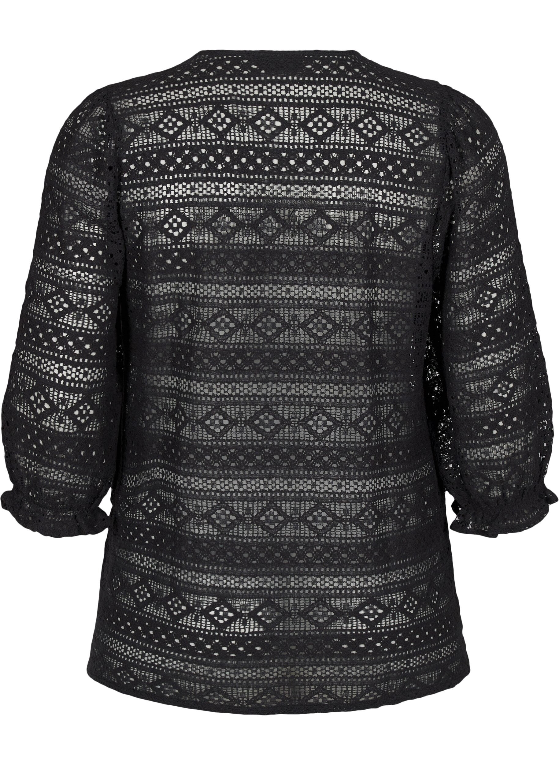 Zizzi Chemisier avec motif &agrave; trous et manches 3/4, Noir, Packshot image number 1