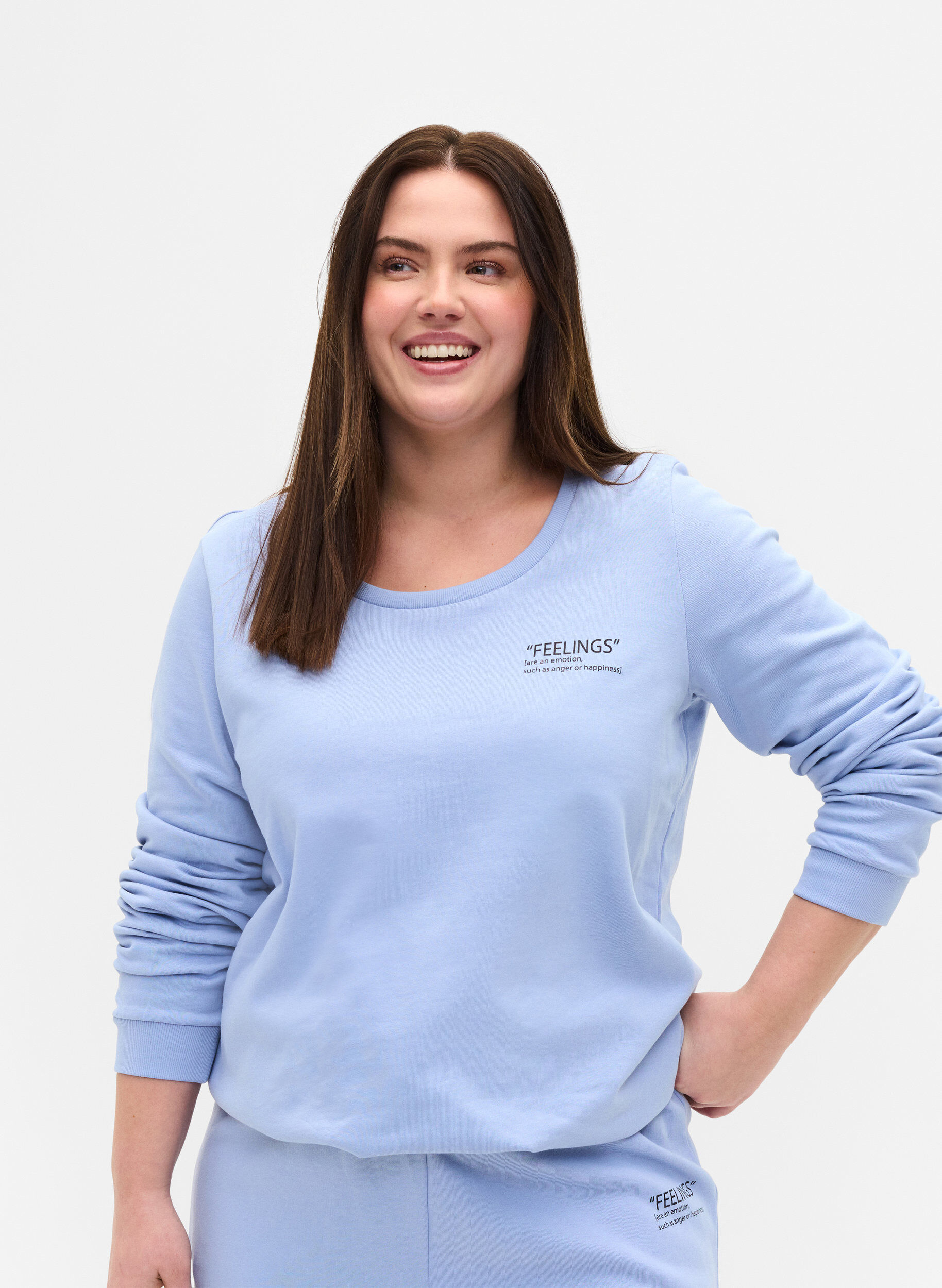 Zizzi Sweat-shirt en coton avec impression de texte, Blue Heron, Model image number 0