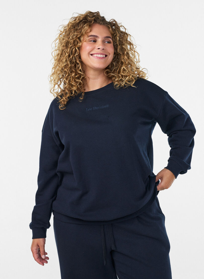 Sweat-shirt avec imprim&eacute; texte, Bleu, Model image number 0