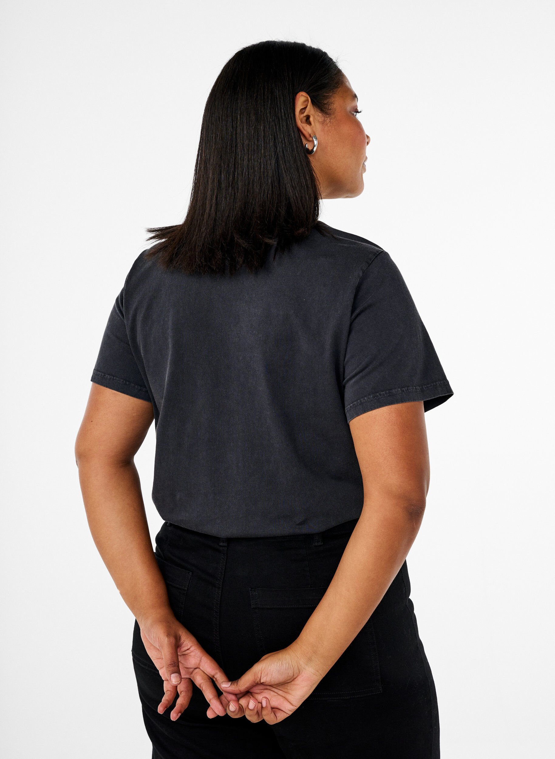 Zizzi T-shirt en coton biologique avec impression graphique, Gris, Model image number 2