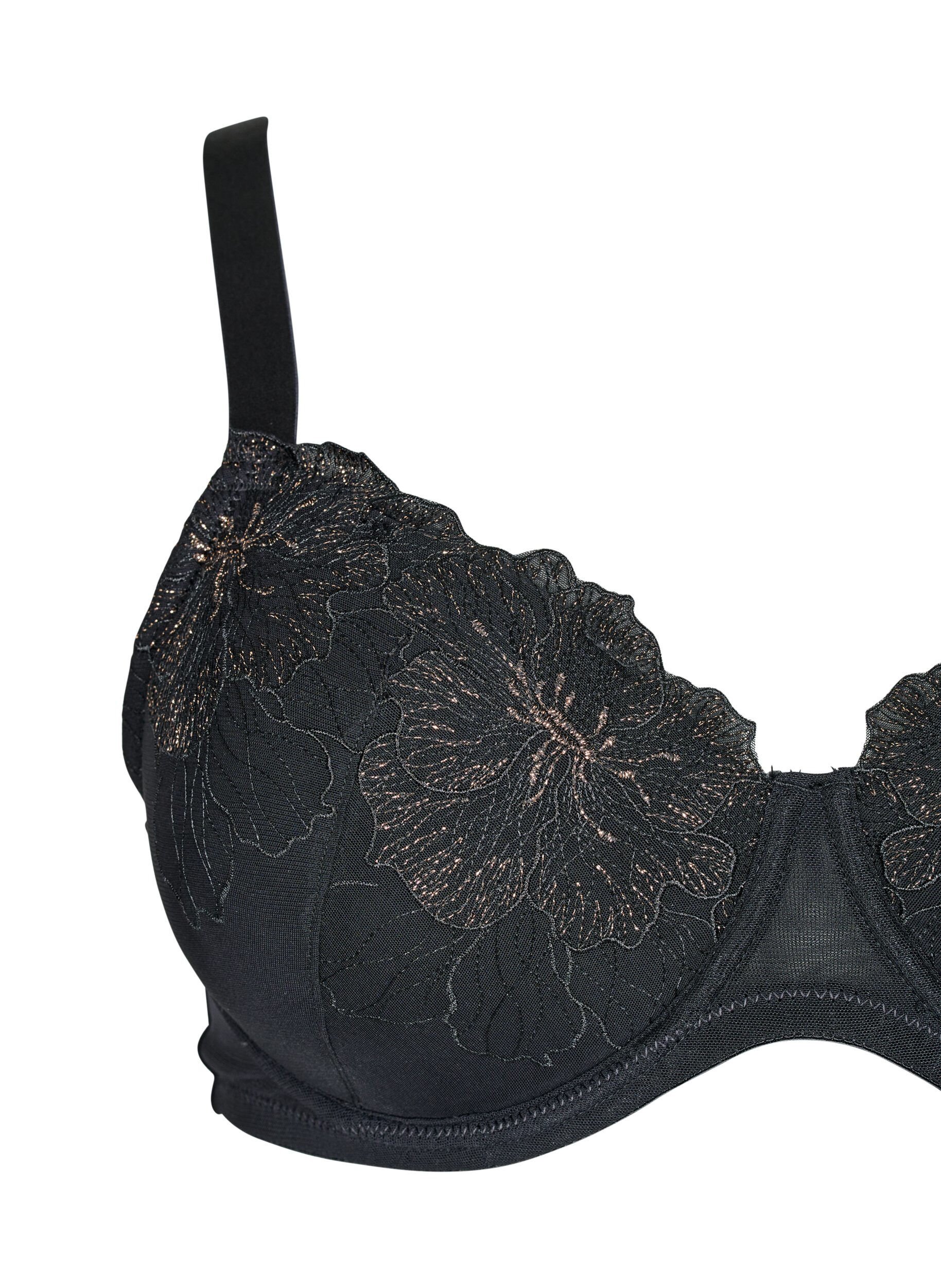 Zizzi Soutien-gorge rembourr&eacute; dot&eacute; de d&eacute;tails de broderie brillants, Noir, Packshot image number 2