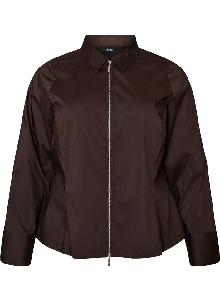 Chemise courte avec un zip &agrave; double curseur, Marron, Packshot image number 0