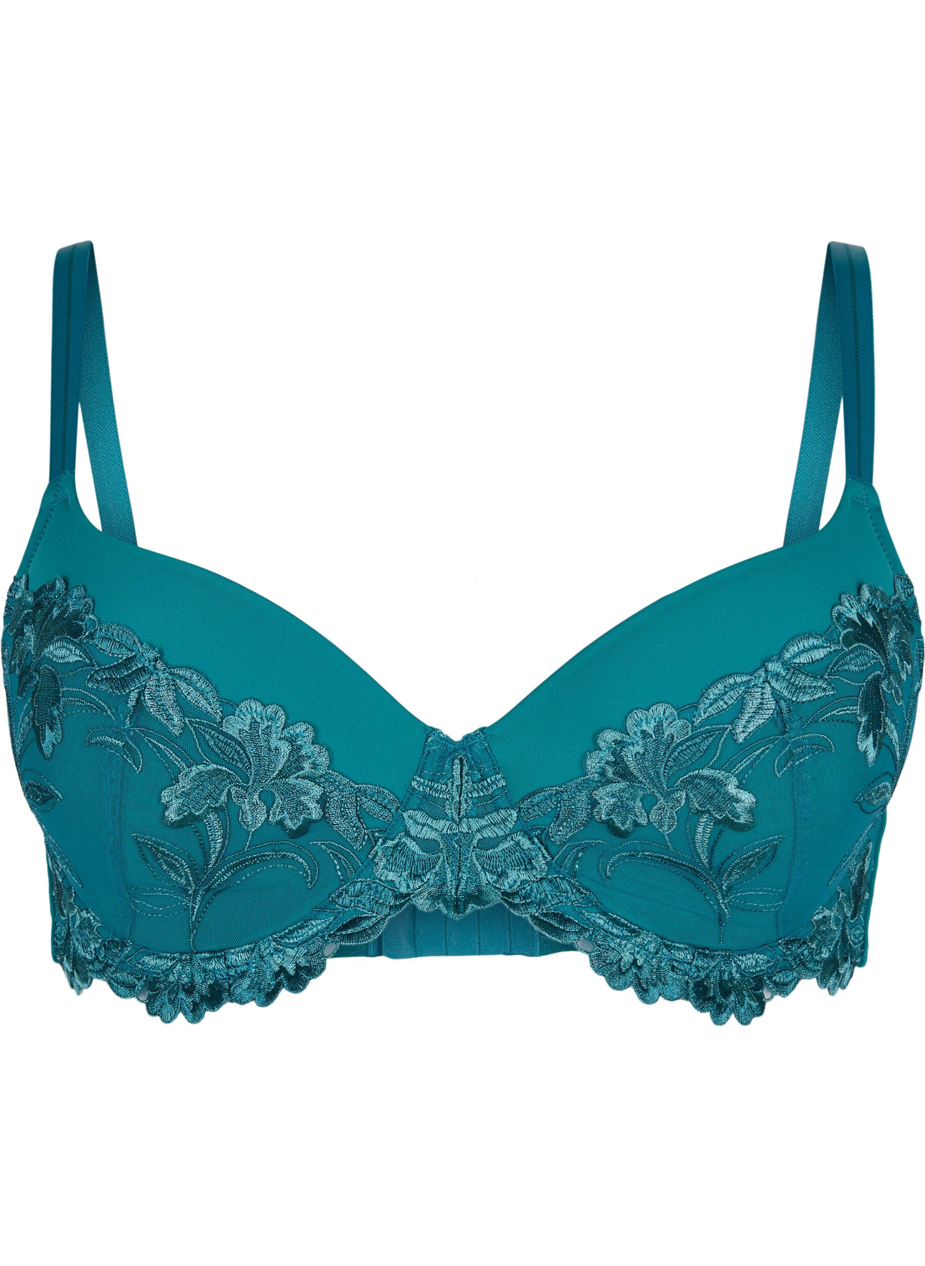 Zizzi Soutien-gorge en dentelle avec armature et rembourrage, Green-Blue Slate, Packshot image number 0