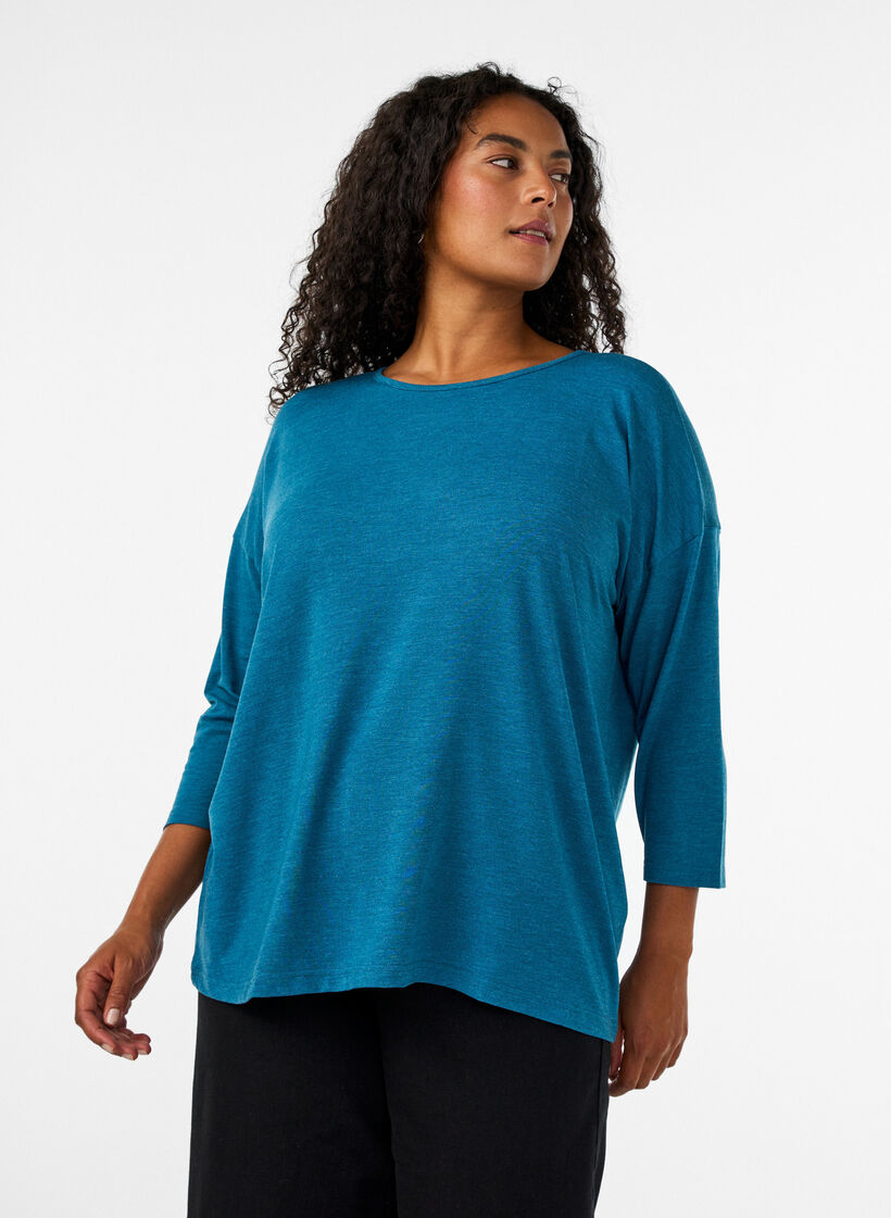 Blouse en jersey avec manches 3/4, Bleu, Model image number 0