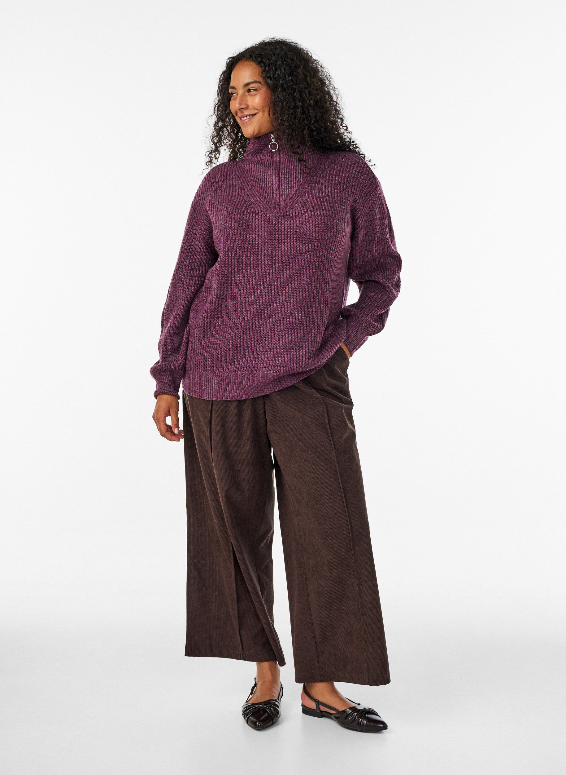 ZizziPull en tricot avec col haut et fermeture &eacute;clair, Violet, Model image number 1