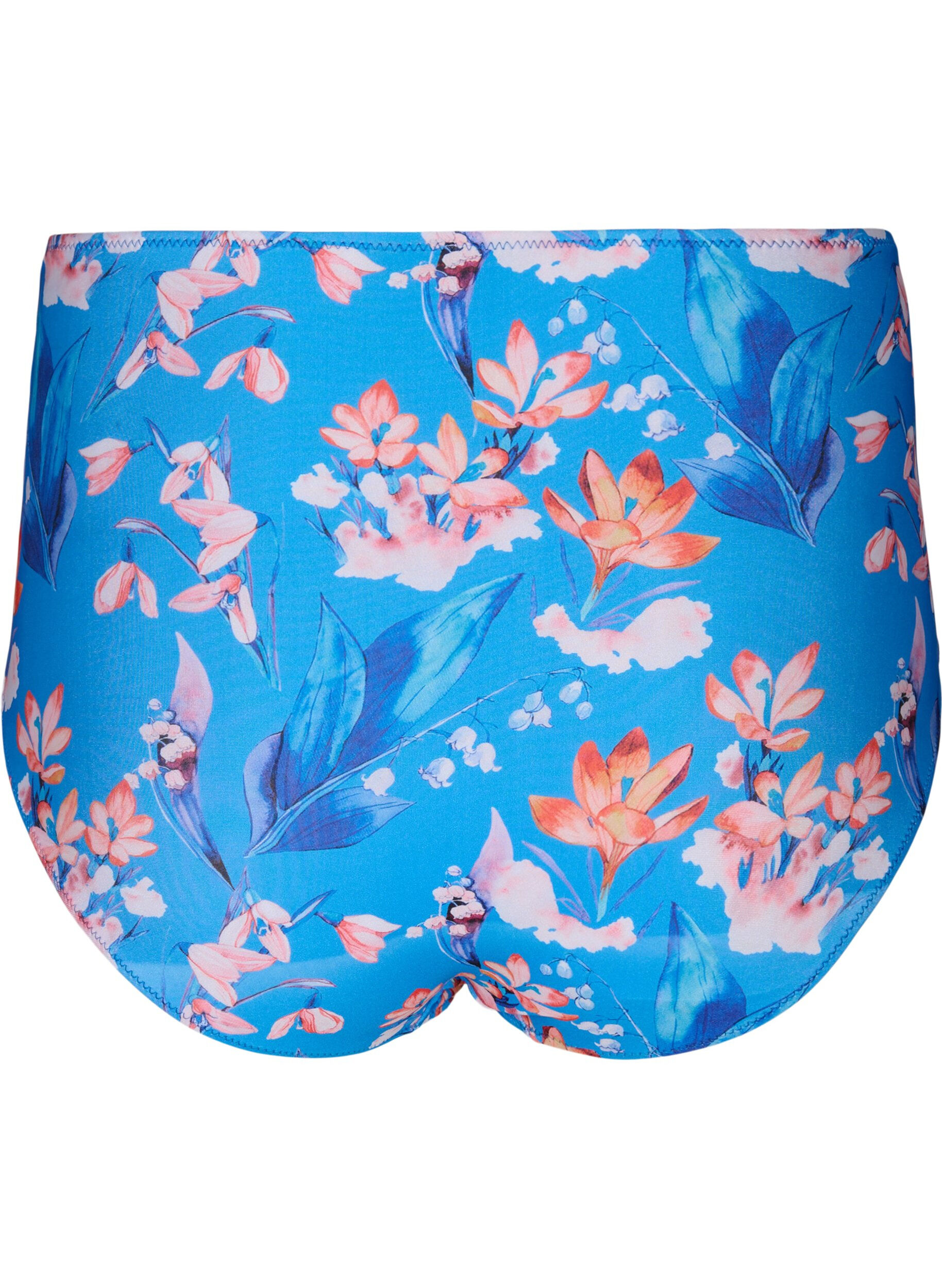 Zizzi Bas de bikini taille extra haute avec imprim&eacute;, Bleu, Packshot image number 1