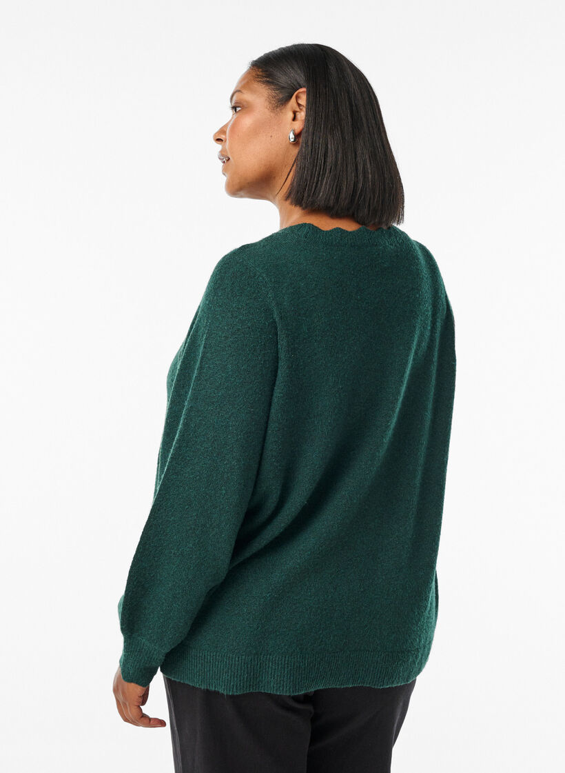 Blouse en maille &agrave; bords ondul&eacute;s, Vert fonc&eacute;, Model image number 2