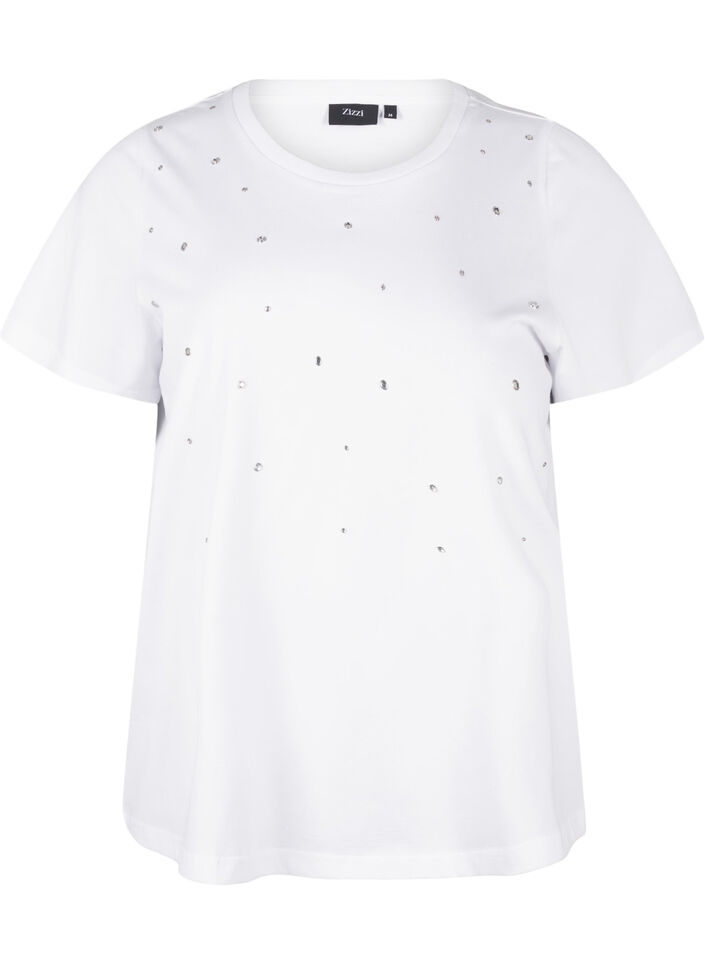 T-shirt en coton avec strass, Bright White, Packshot image number 0