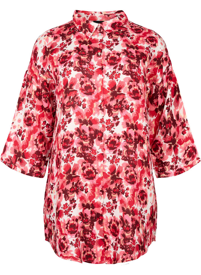 Chemise longue entièrement imprimée, Pink AOP Flower, Packshot image number 0