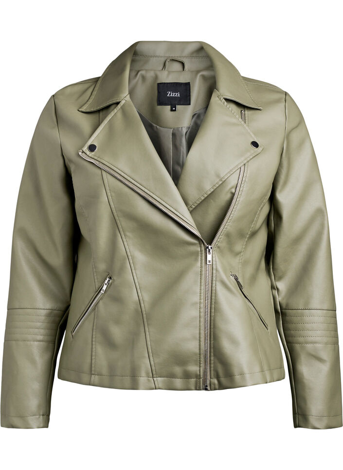Veste biker en similicuir, Vert fonc&eacute;, Packshot image number 0