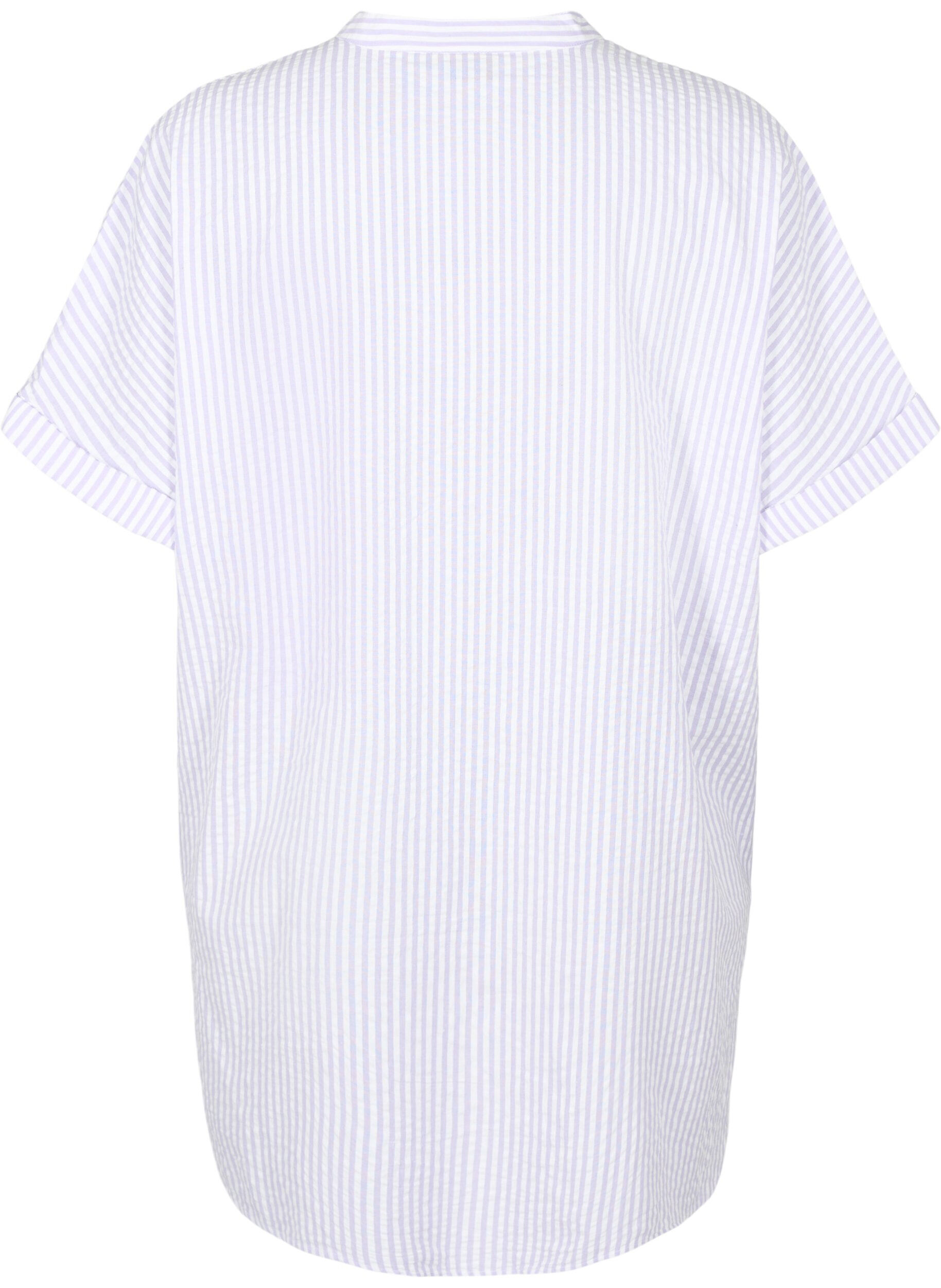 Zizzi Chemise ray&eacute;e avec poches de poitrine, White/LavenderStripe, Packshot image number 1