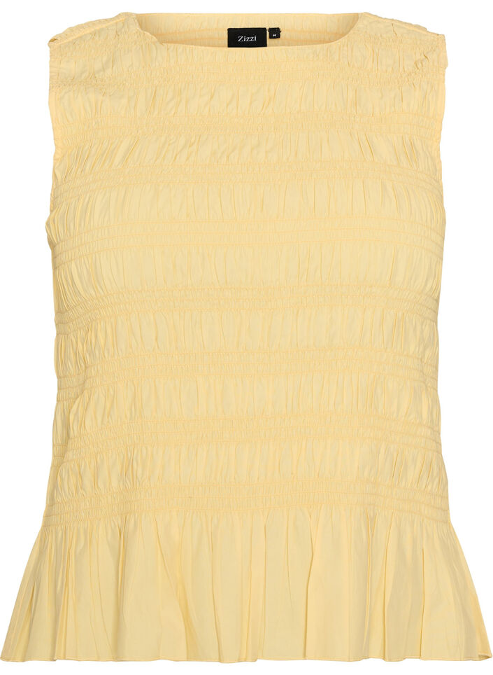 Haut smock&eacute; avec col bateau et basque, Jaune clair, Packshot image number 0