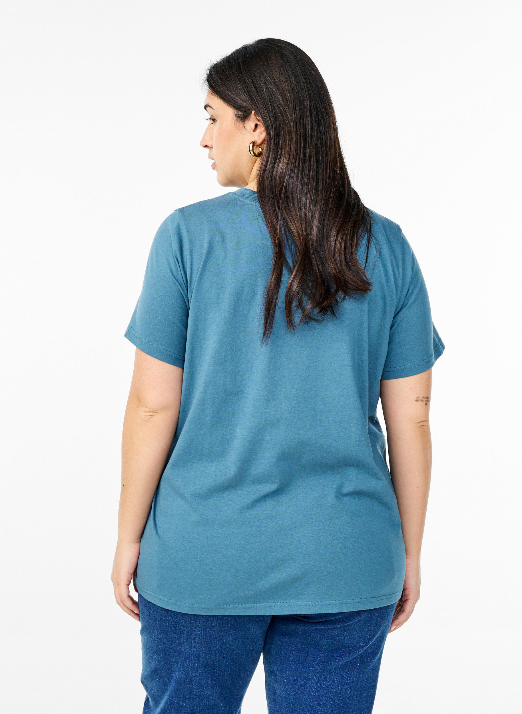 ZizziT-shirt basique en coton &agrave; col rond, Gris bleut&eacute;, Model image number 2