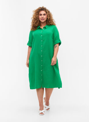 Robes en coton à manches courtes, Bright Green, Model image number 2