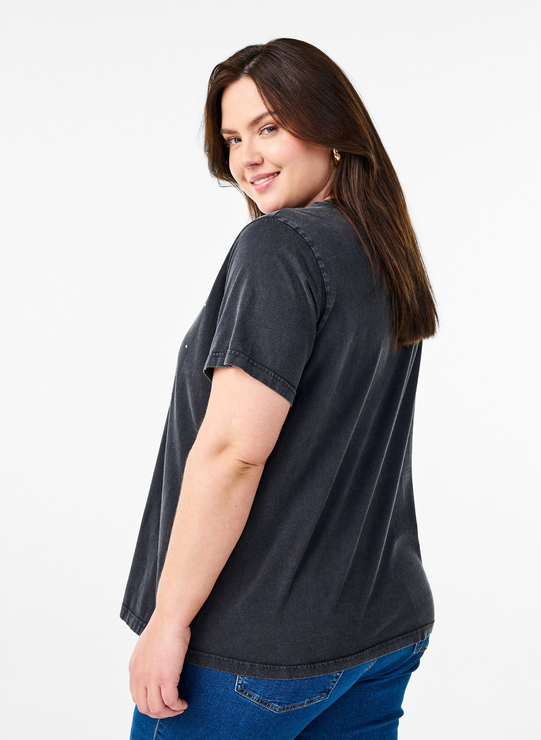 Zizzi T-shirt en coton biologique avec une impression cool, Gris anthracite, Model image number 2