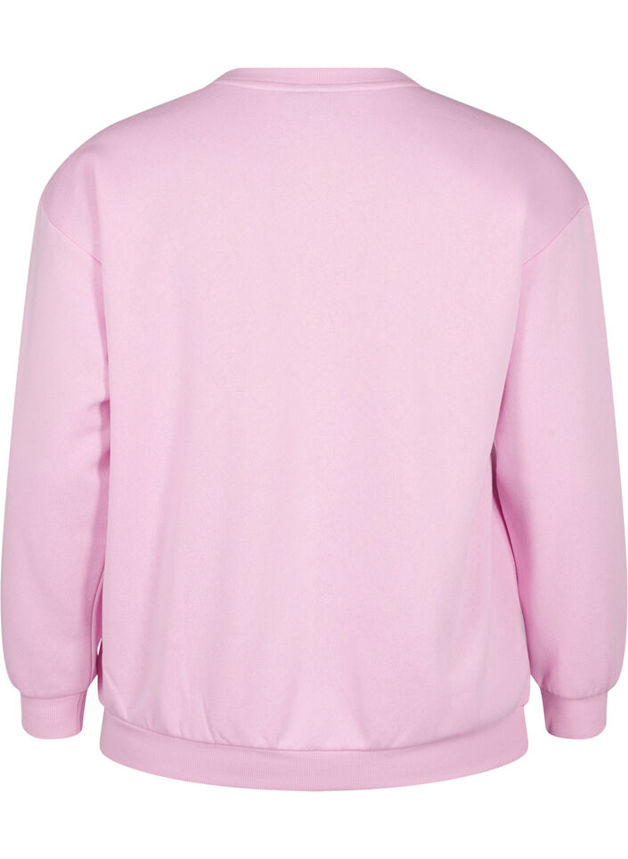 Sweat-shirt avec texte en tissu-éponge, Rose, Packshot image number 1