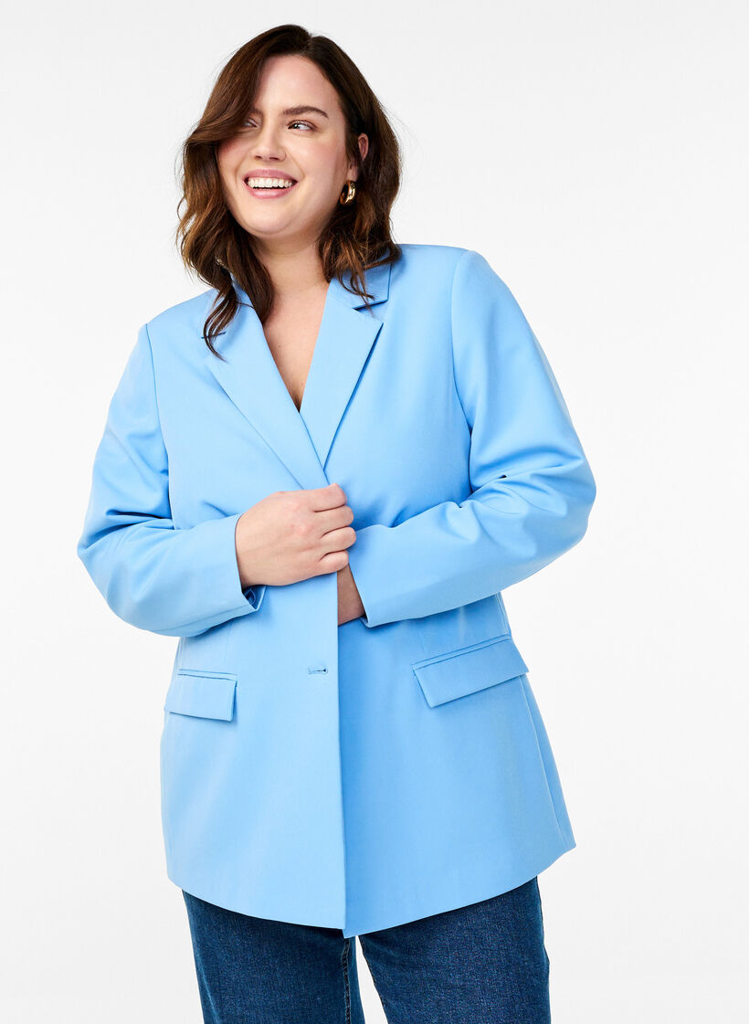 Blazer classique avec fermeture boutonn&eacute;e, Bleu Clair, Image image number 0