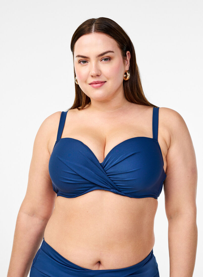 Haut de bikini avec armatures et drapé, Bleu, Model image number 0