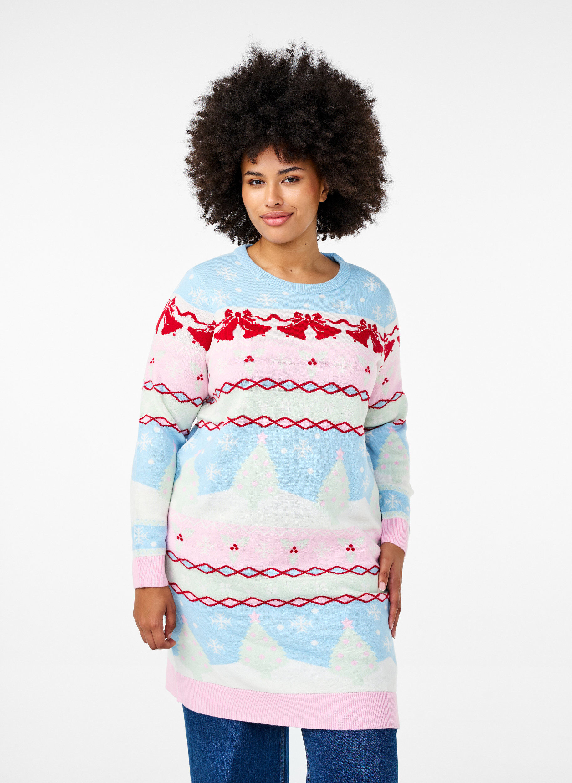 Zizzi Robes de No&euml;l en tricot, Cerulean Comb, Model image number 0