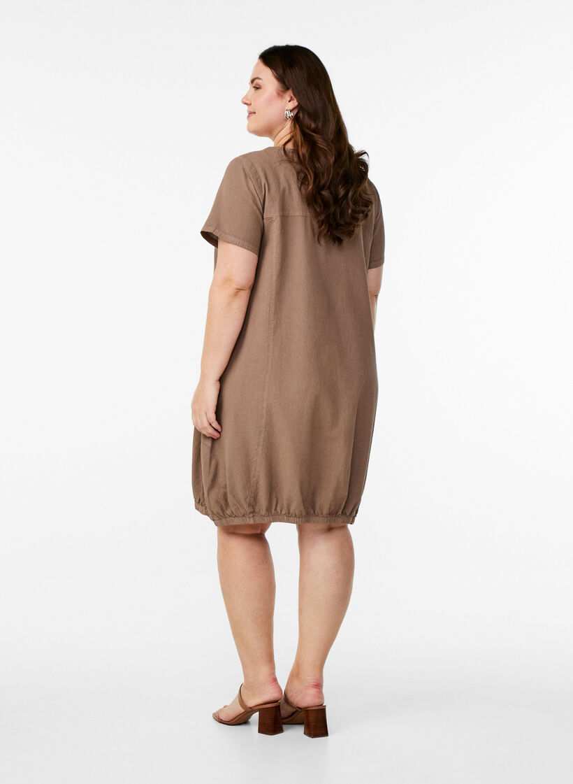 Robe en coton &agrave; manches courtes, Marron, Model image number 2