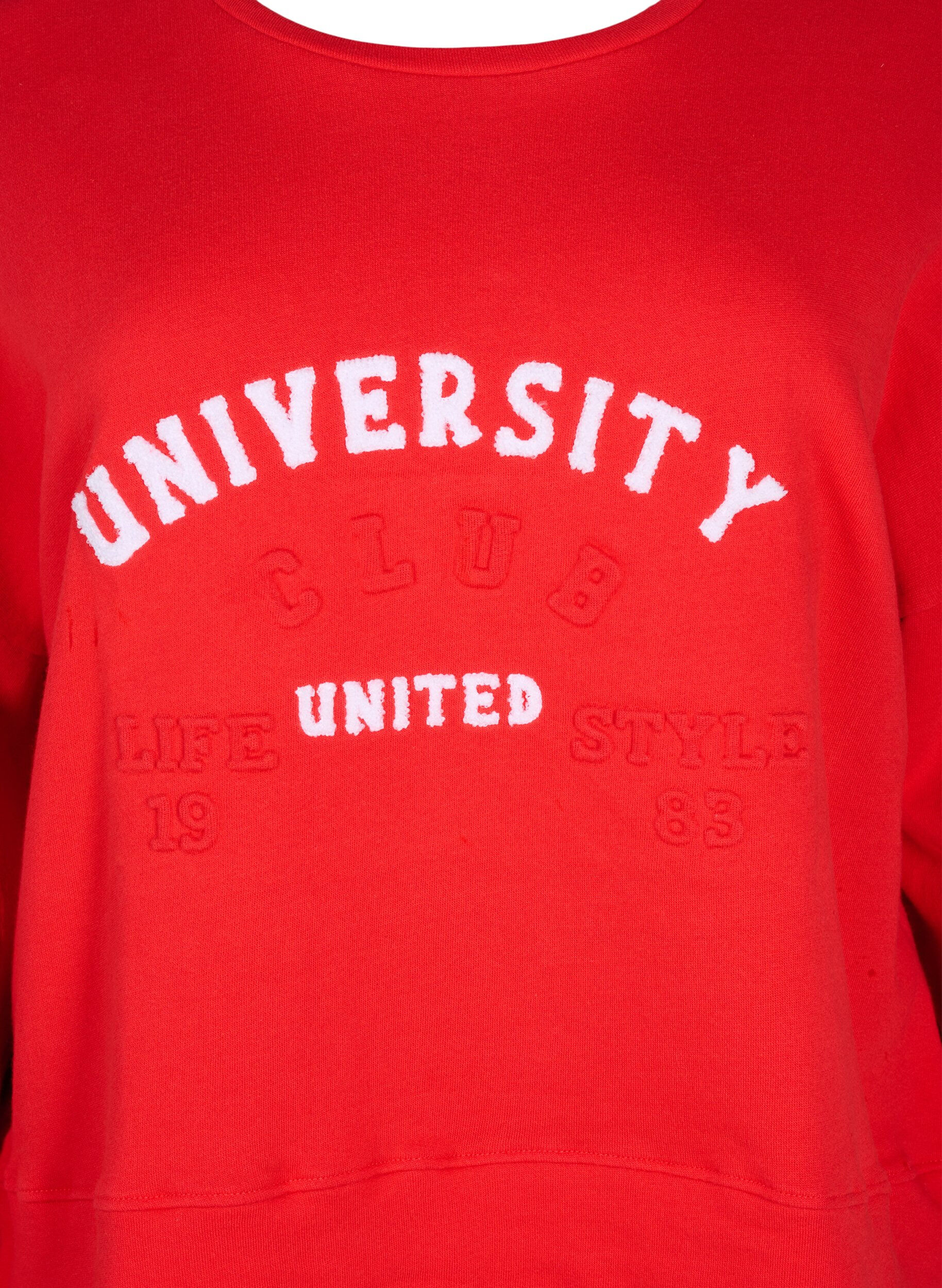 Zizzi Sweat-shirt avec imprim&eacute; texte en relief, Rouge, Packshot image number 2