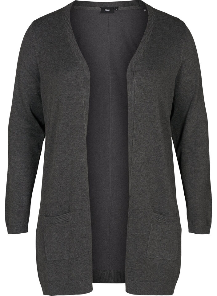 Long cardigan tricot&eacute; en m&eacute;lange de viscose, Gris anthracite, Packshot image number 0