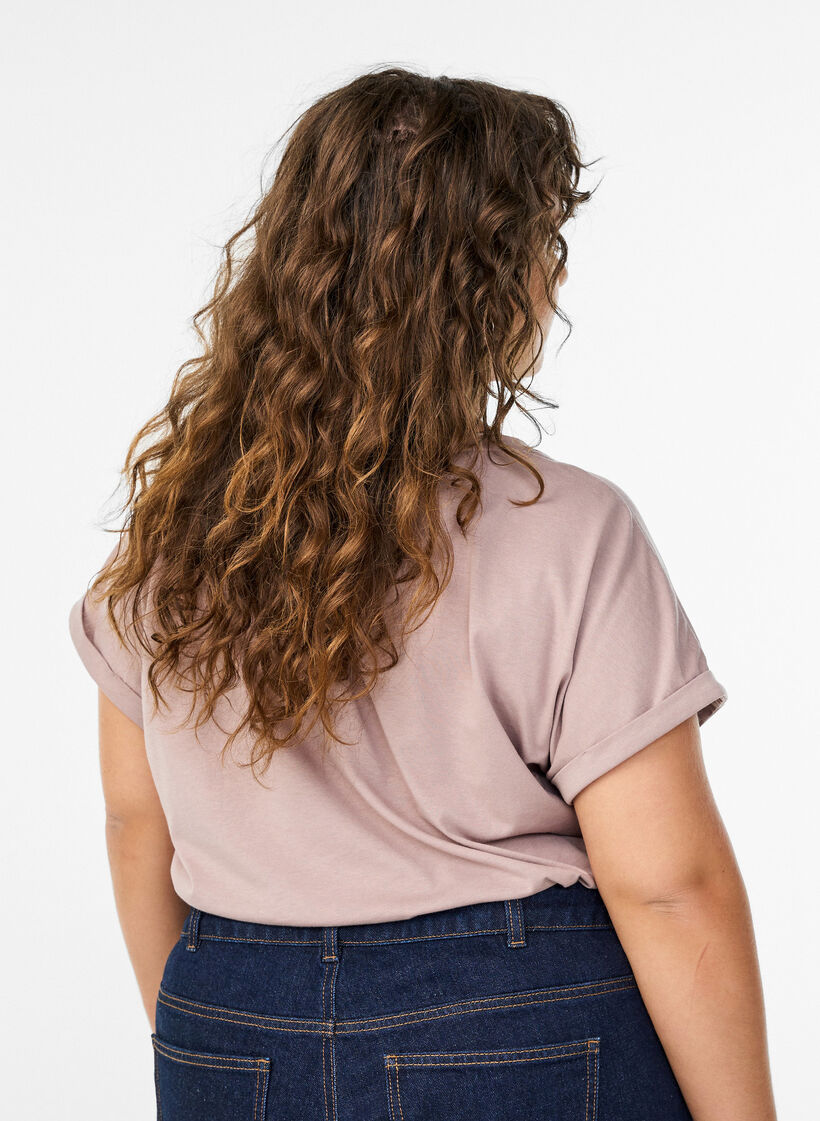 T-shirt &agrave; manches courtes en m&eacute;lange de coton, Rose poudr&eacute;e, Model image number 2