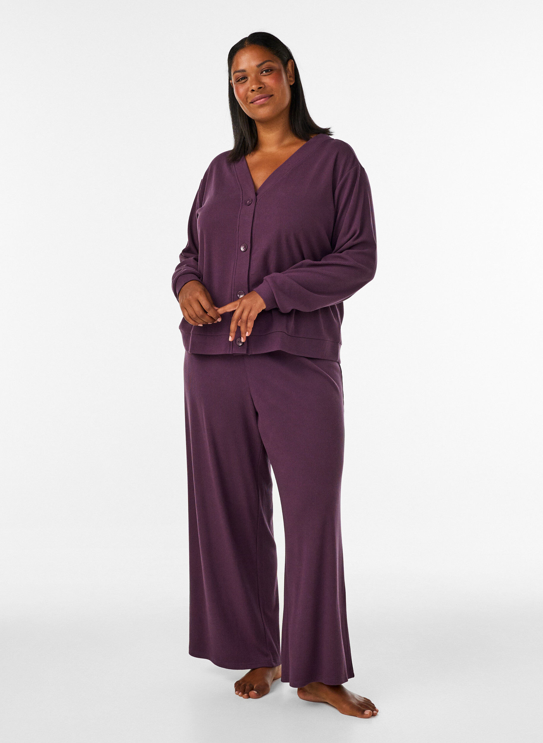 ZizziPantalon en jersey c&ocirc;tel&eacute; &agrave; jambes amples, Violet, Model image number 1