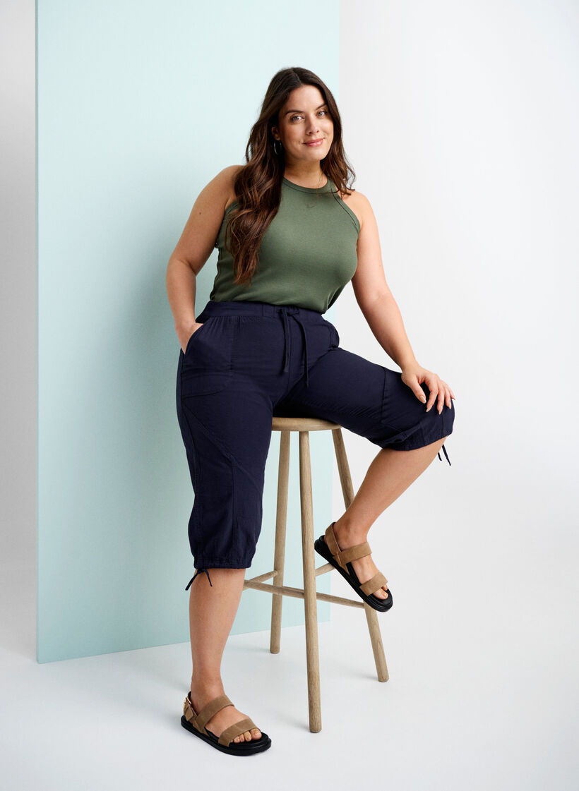 Pantacourt en coton, Bleu, Image image number 0