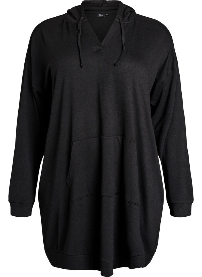 Robe sweat &agrave; capuche courte avec poche kangourou, Noir, Packshot image number 0