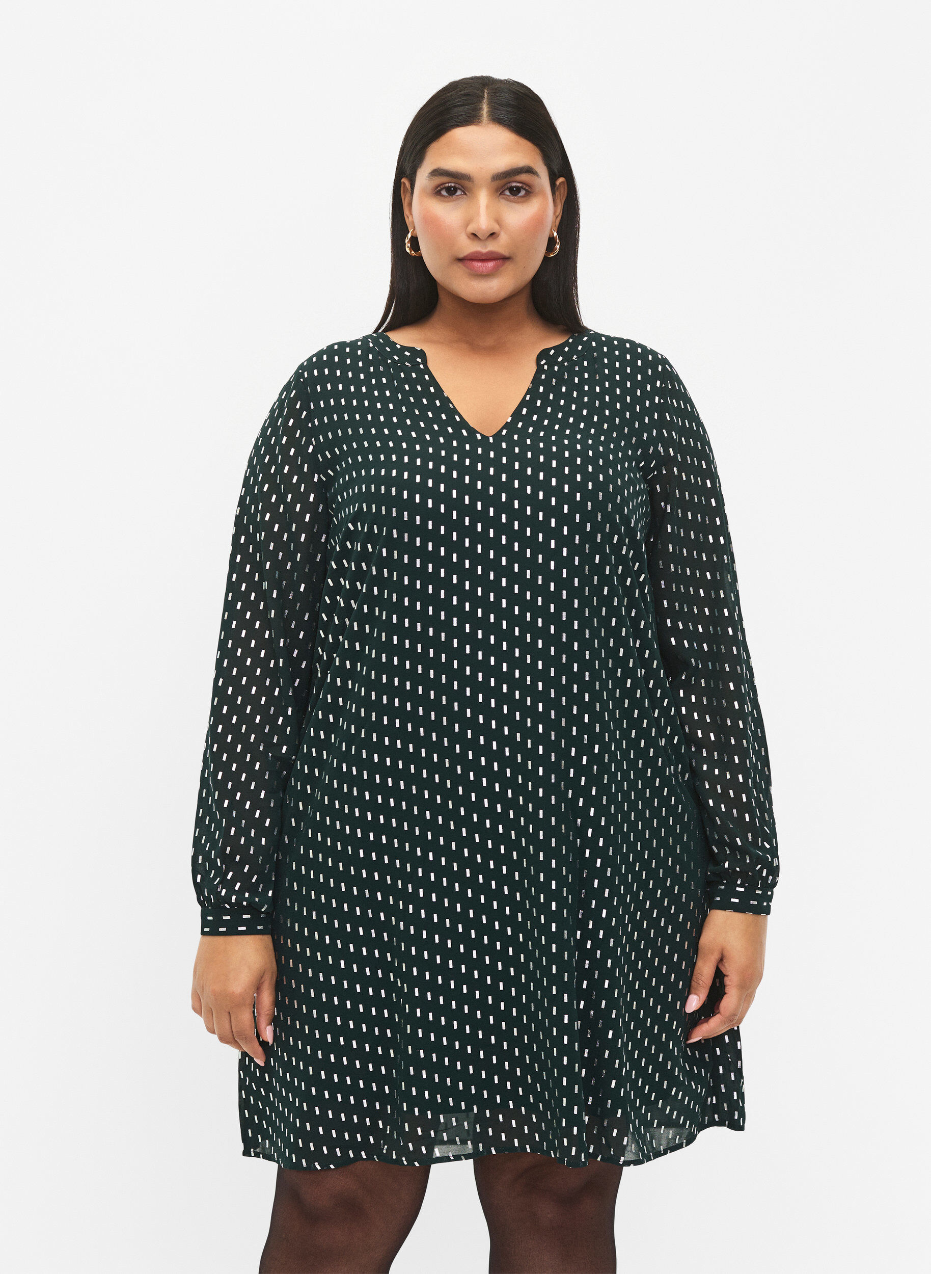 Zizzi Robe &agrave; manches longues avec imprim&eacute; brillant, Scarab w. Silver, Model image number 0