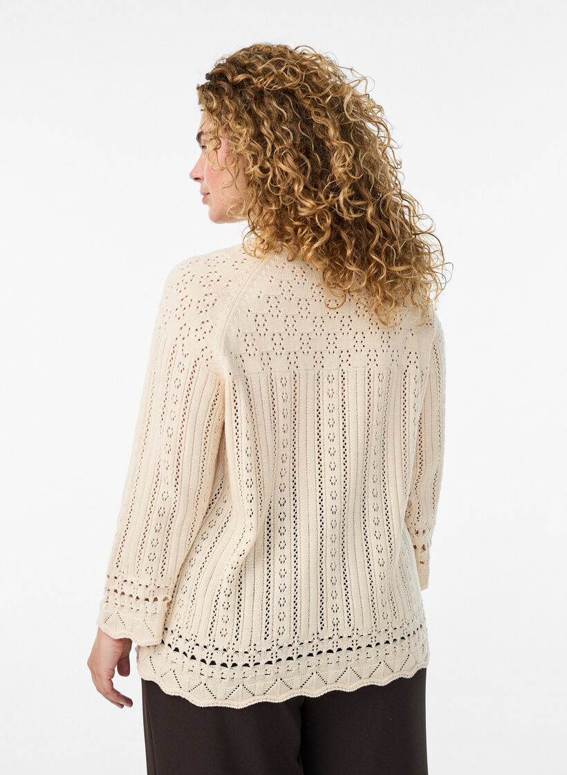 Top en maille avec broderie eyelet et manches 3/4, Beige, Model image number 2