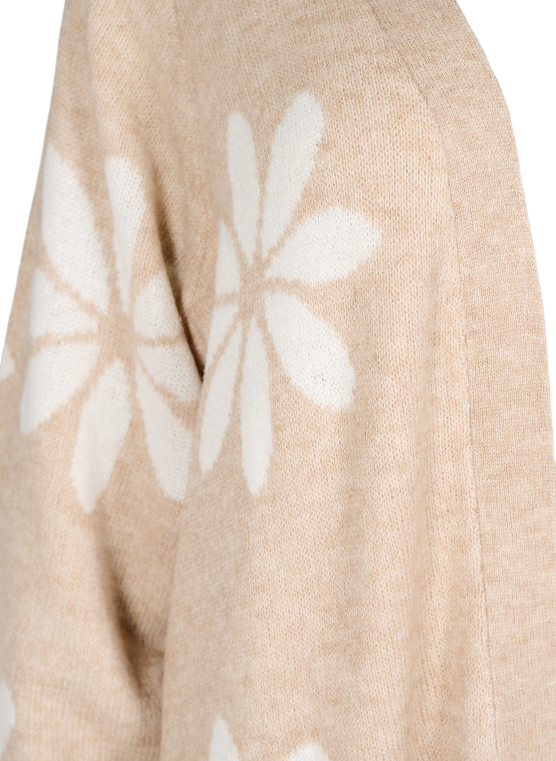 Zizzi Cardigan long en maille avec des fleurs, Simply Taupe Comb, Packshot image number 2