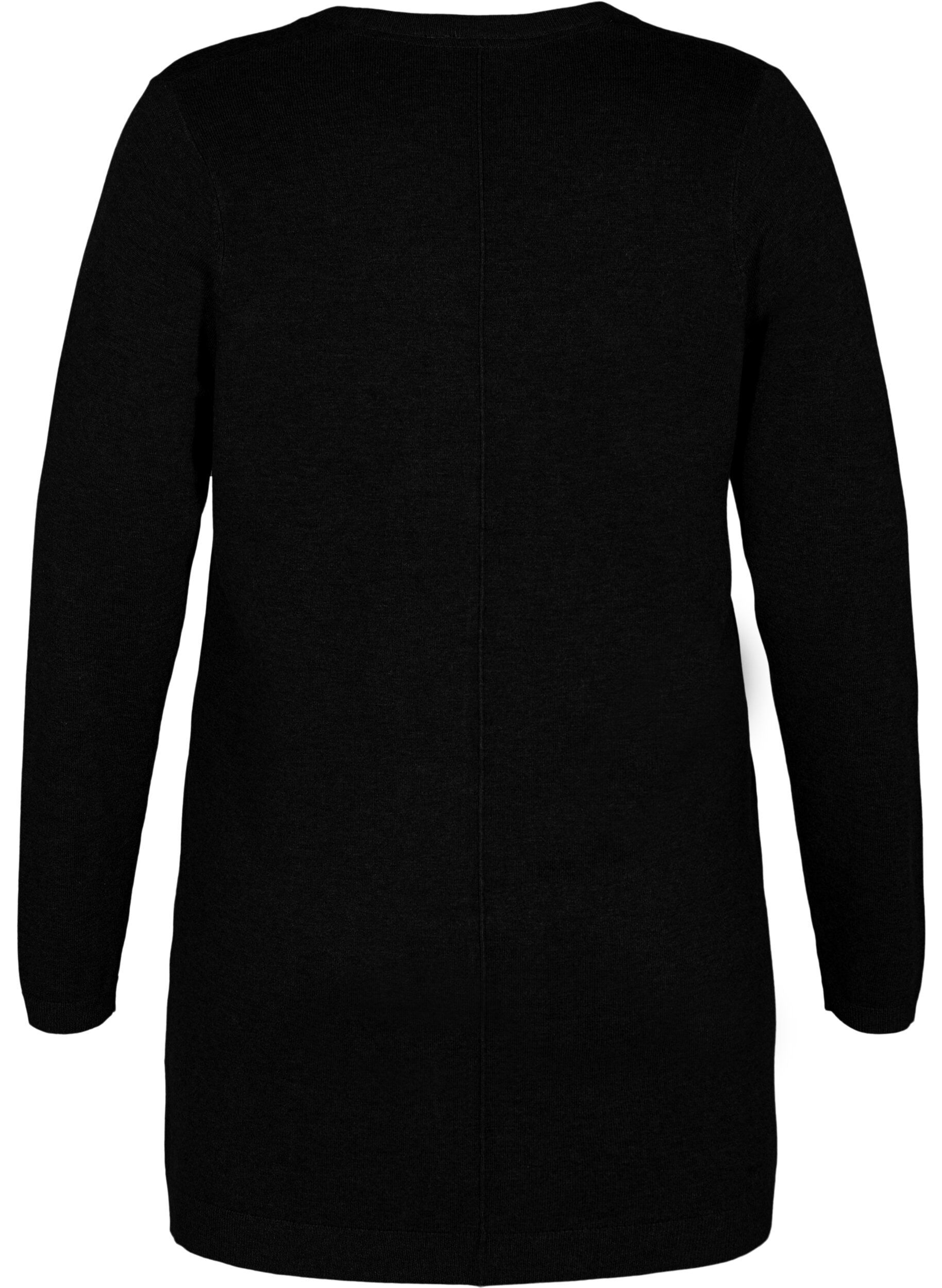 Zizzi Long cardigan tricot&eacute; dans un m&eacute;lange de viscose, Noir, Packshot image number 1