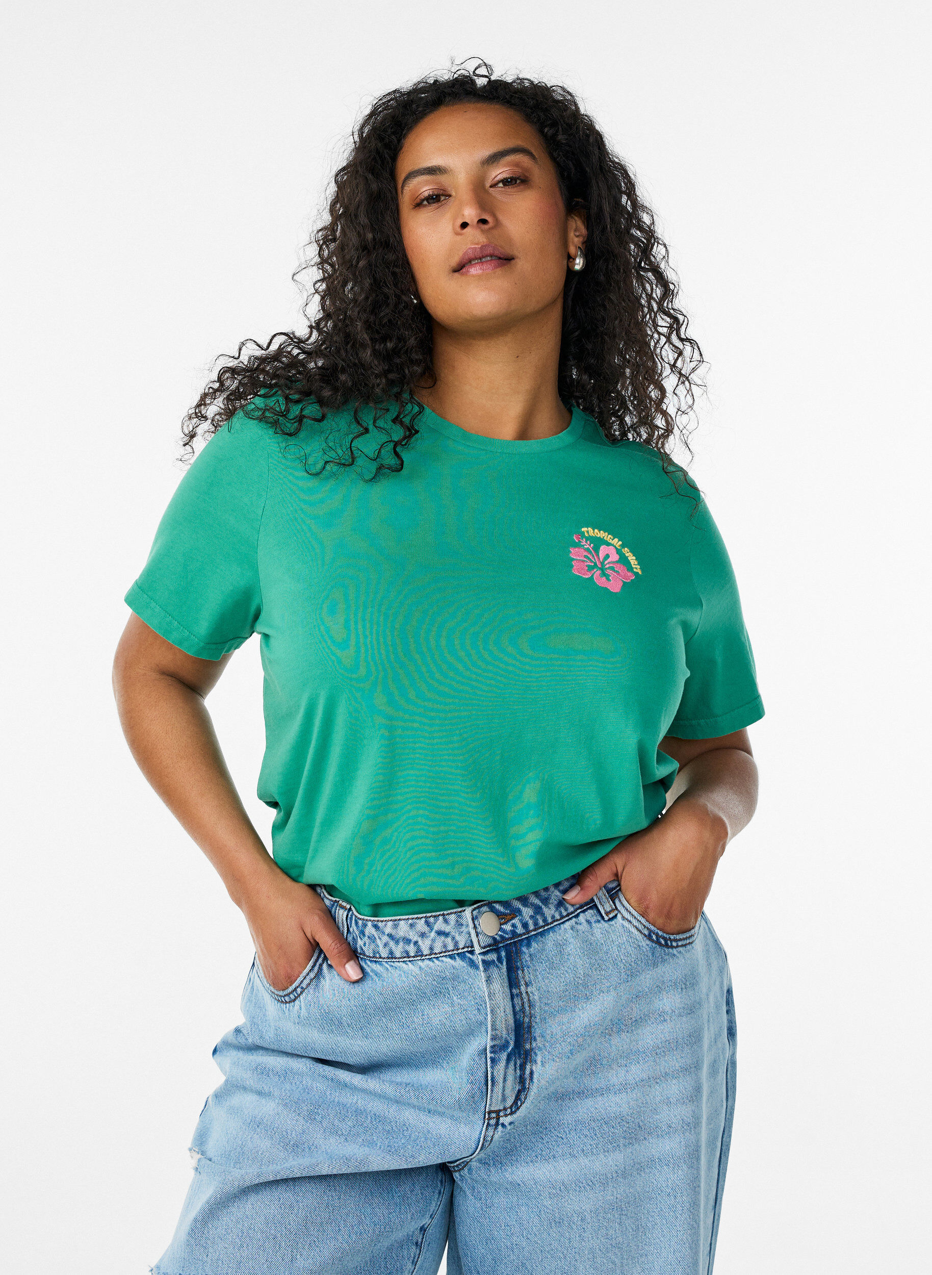 T-shirt en coton biologique avec impression au dos, Vert, Model