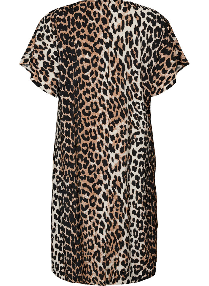 Robe &agrave; col en V en viscose, Marron, Packshot image number 1