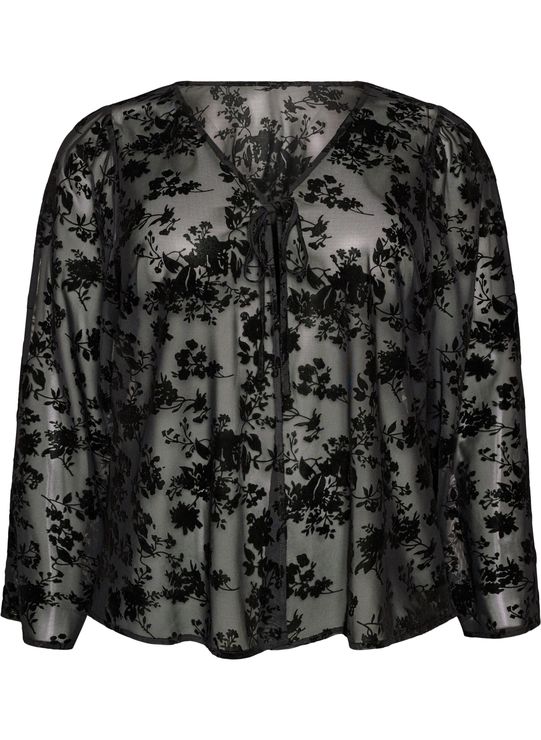 Blouse en maille ouverte devant avec motif floral