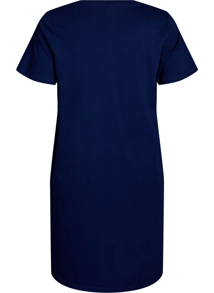 Chemise de nuit en coton biologique et &agrave; col en V, Bleu, Packshot image number 1