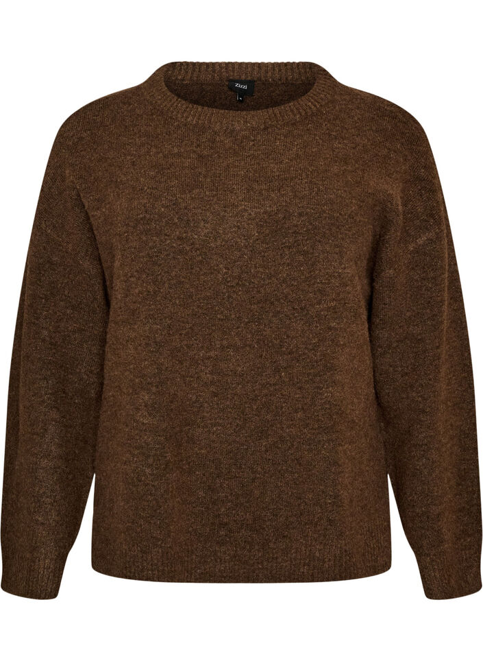 Blouse ample tricot&eacute;e en alpaga et laine, Marron, Packshot image number 0