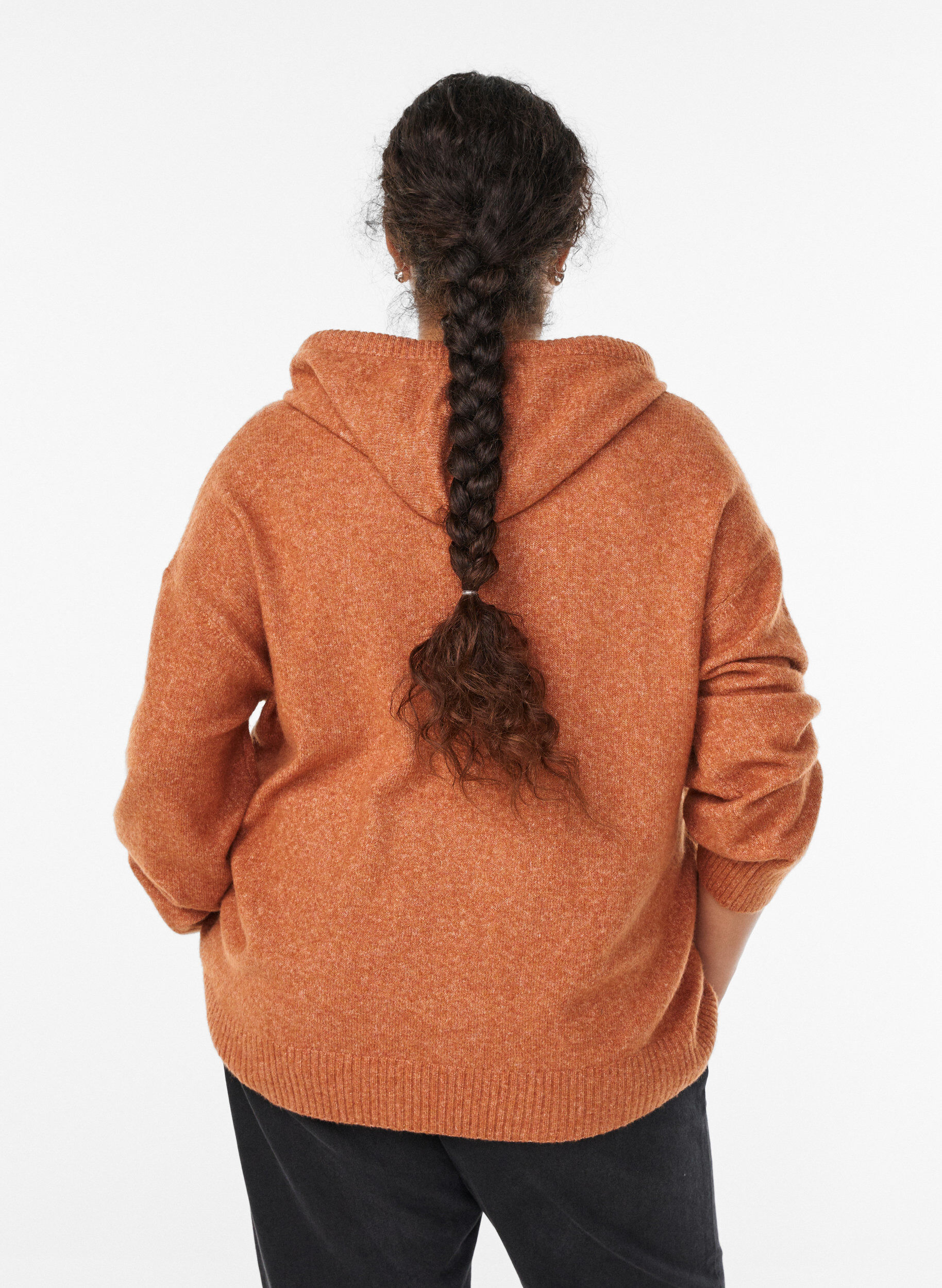 Zizzi Sweat &agrave; capuche en maille, Orange fonc&eacute;, Model image number 2