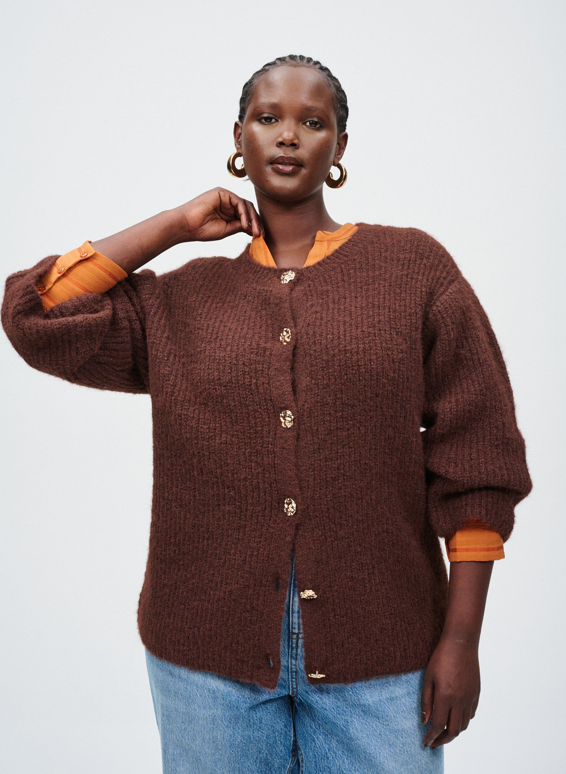 Zizzi Blouse &agrave; rayures verticales, Orange, Image image number 0